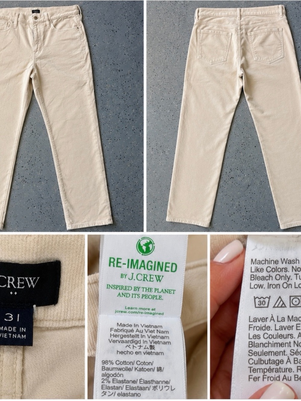 J.Crew Re-Imagined Corduroy Pants Men’s 31x30 Cream Ivory Stretch